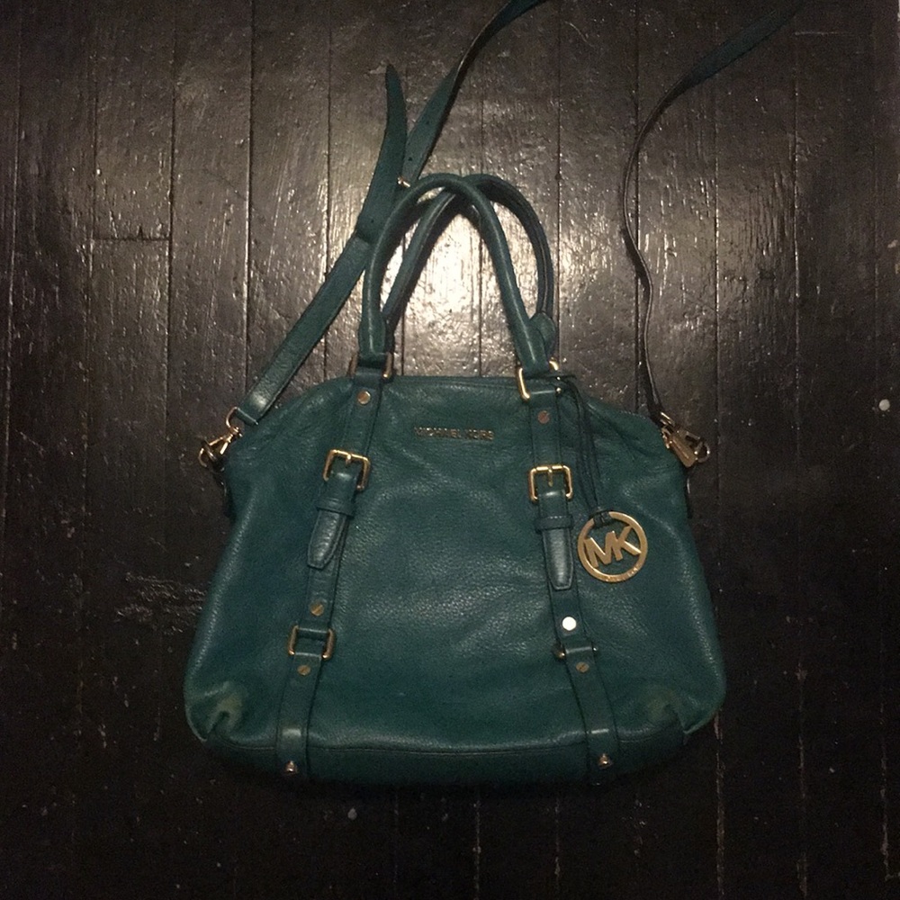 Michael Kors Teal Bedford Bowling Satchel